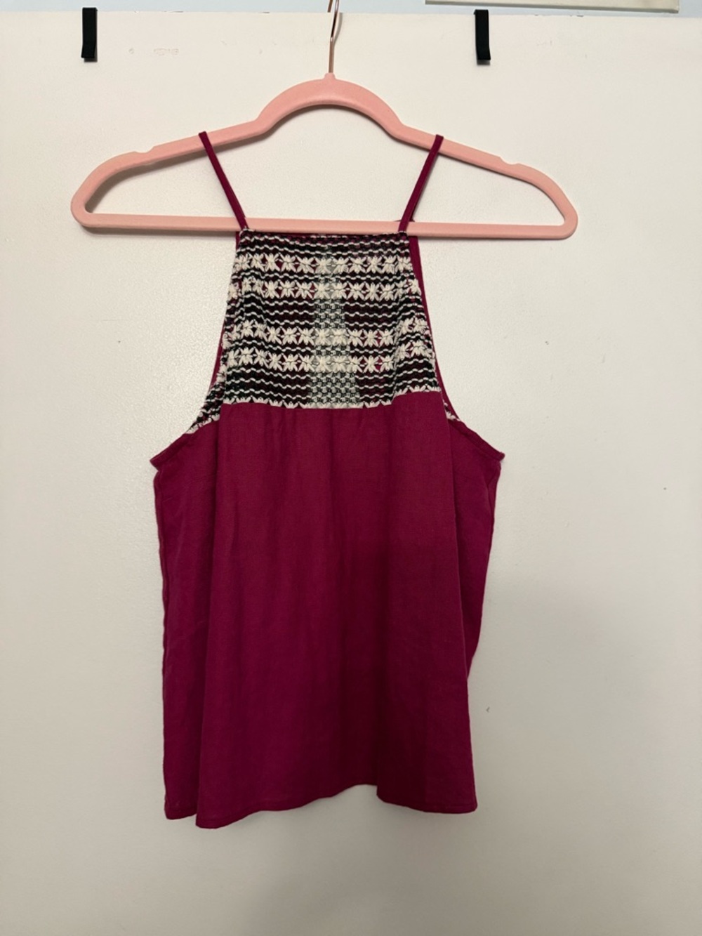 Francesca's Collections Wine Halter Camisole with Embroidered Yoke